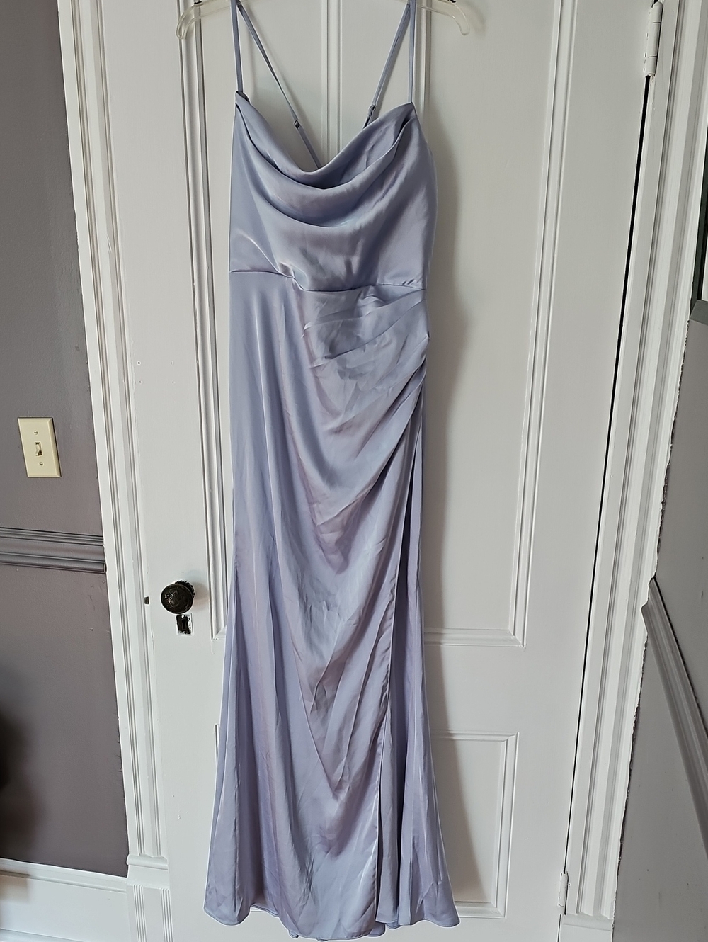 Elegant Lavender Satin Cowl Neck Slip Dress